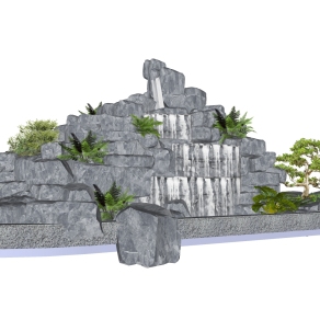 中式假山水草图大师模型,假山水sketchup模型下载