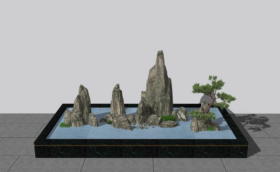 新中式假山水池景观小品 传统意境的现代演绎