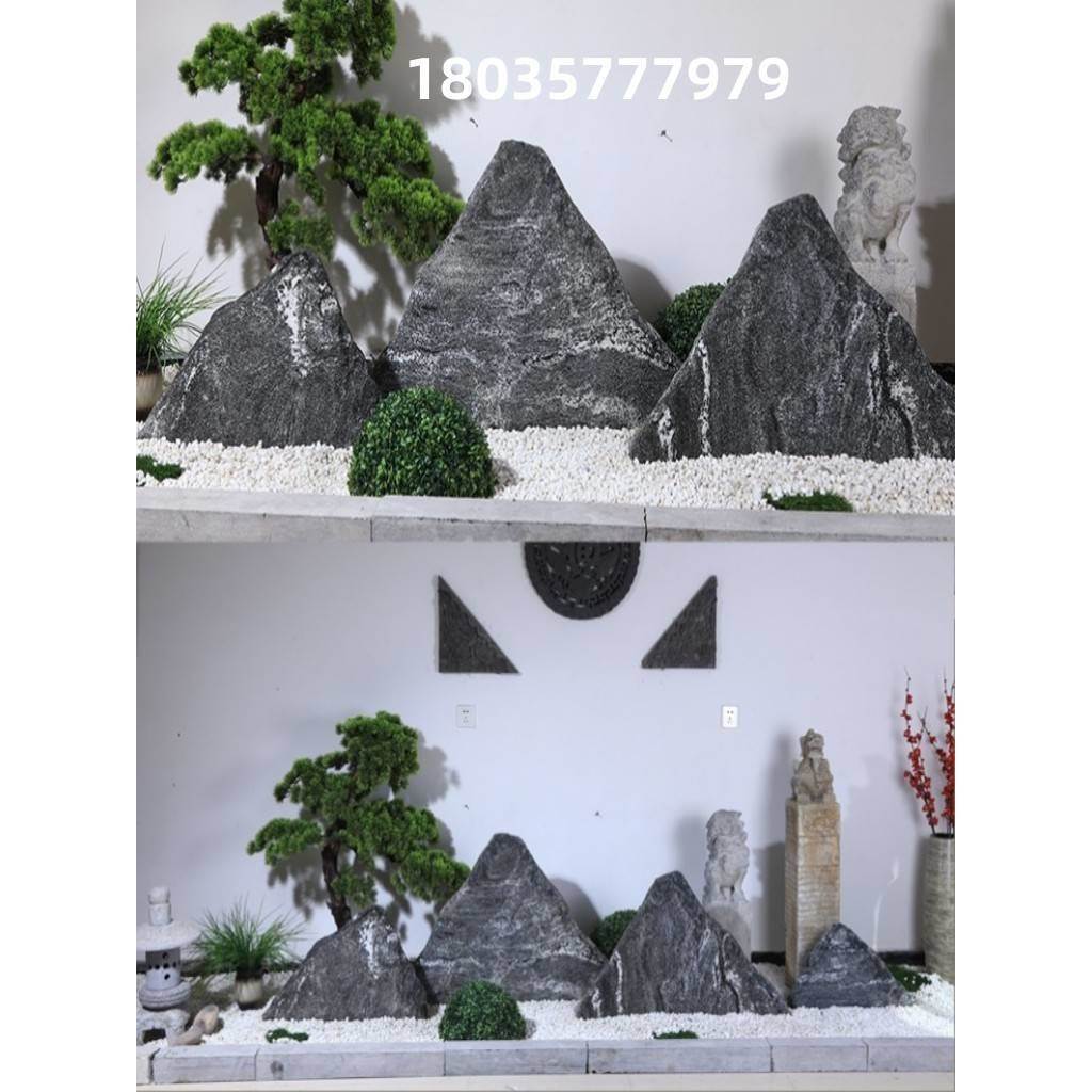 雪浪石切片组合与泰山石在庭院景观及园林假山中的运用